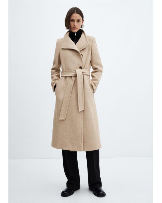 Mango belted wool coat black discount