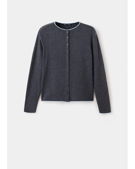 Mango Blue Knit Cardigan With Contrasting Trims
