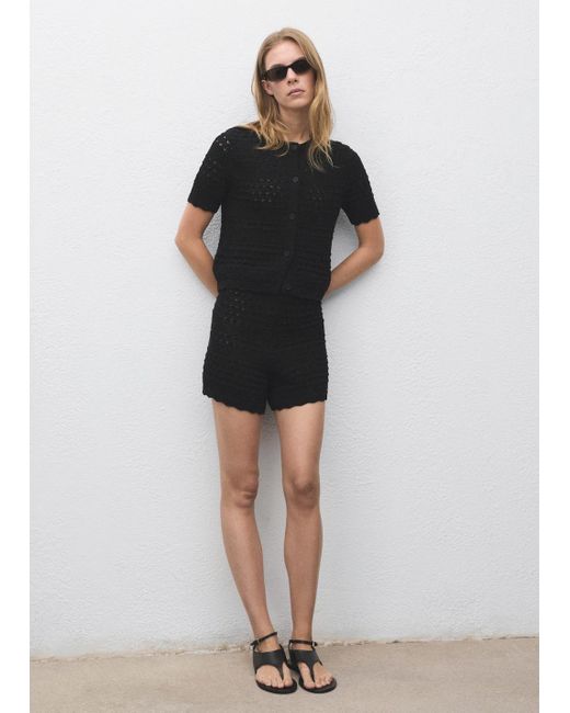 Mango Black Chunky-Knit Shorts