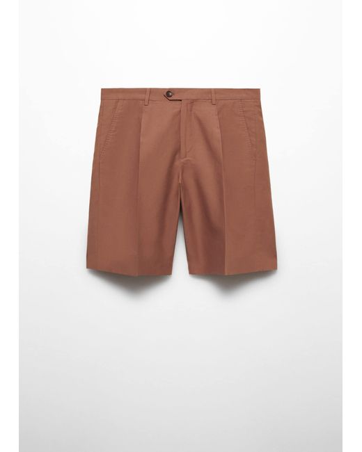 Mango Natural Bermuda Cotton Linen Suit Bermuda Shorts Burnt for men