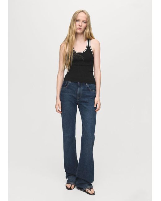 Mango Blue Knitted Top With Contrast Details