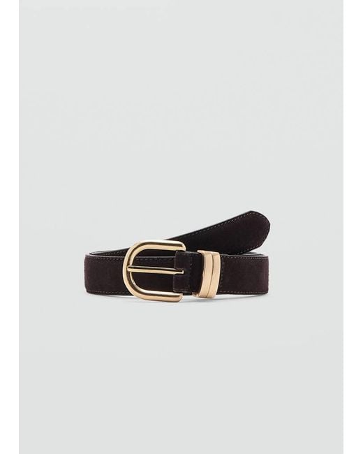 Mango White Suede Leather Belt Chocolate