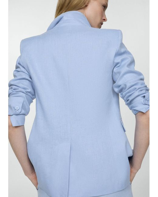 Mango Blue Blazer Suit 100% Linen Sky