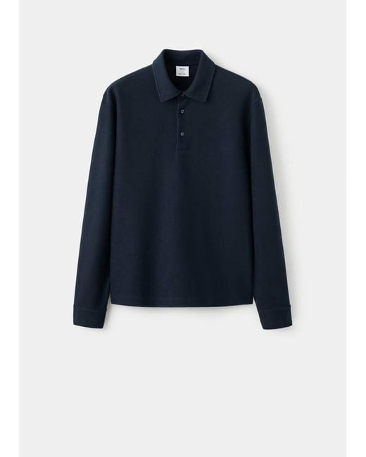 Mango Black Knitted Structured Polo Sweater for men