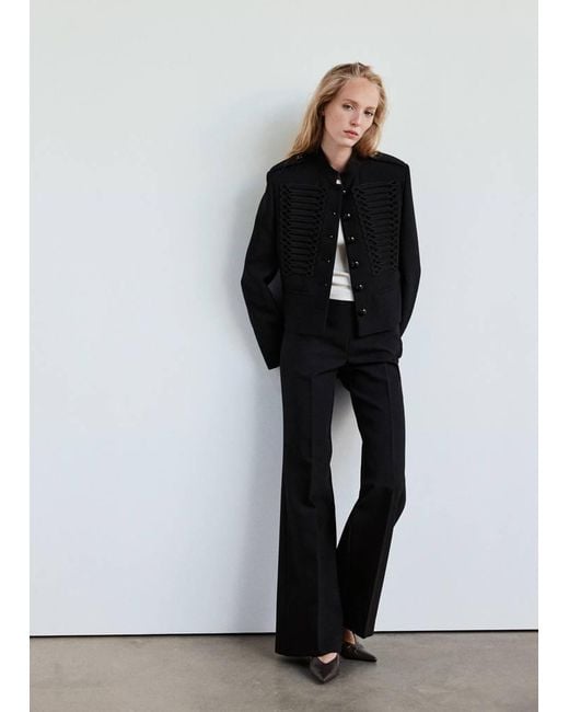 Mango Black Jacket With Stand-Up Collar And Toggle Fastenings
