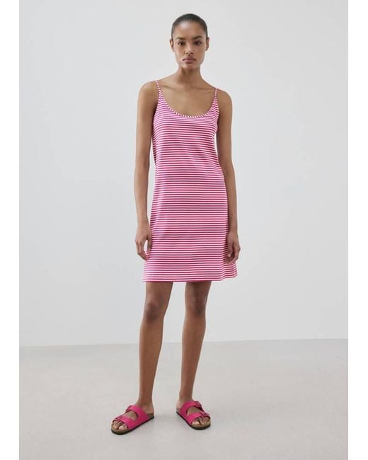 Mango Pink Cotton Dress With Woven Stripe