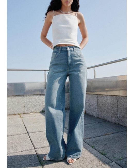 Mango Blue Mid-Rise Straight Jeans