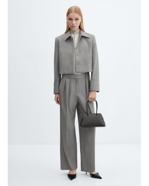 Mango Gray Cropped Suit Jacket