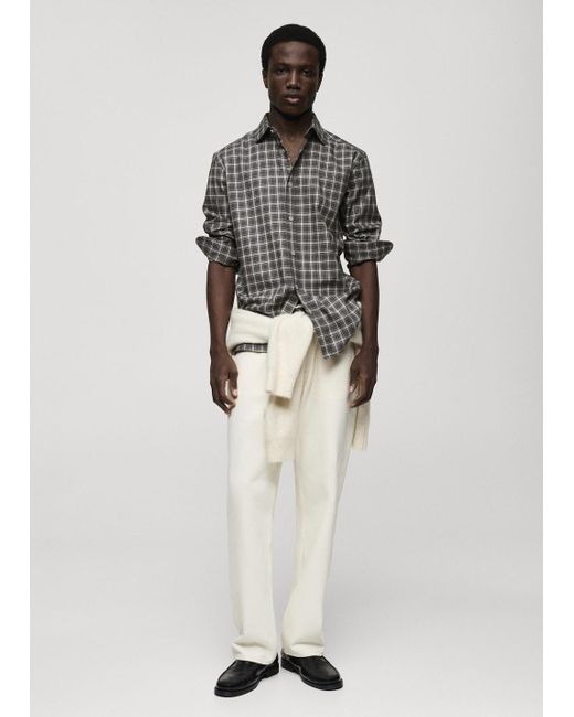 Mango Kariertes Regular Fit-Baumwollhemd in White für Herren