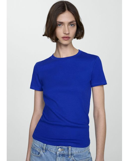 Mango Blue Knitted Short-sleeve T-shirt