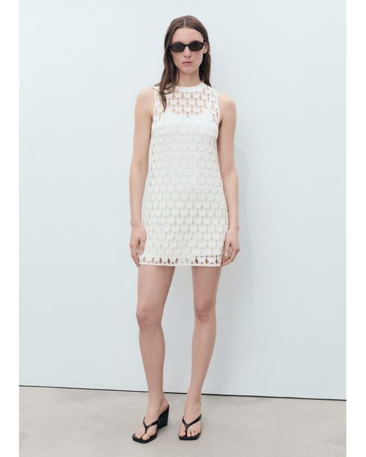 Vestito Corto Crochet Bianco Sporco di Mango in White