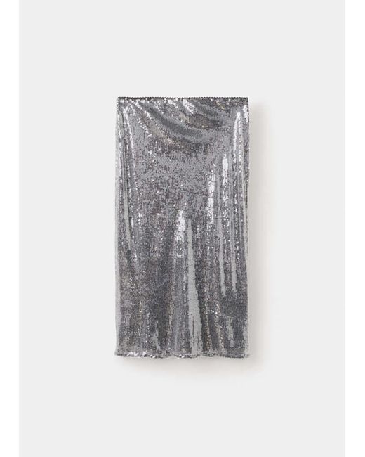 Mango Gray Sequin Midi Skirt