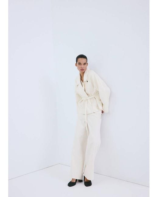Mango White Cotton Trench With Maxi Lapels And Belt