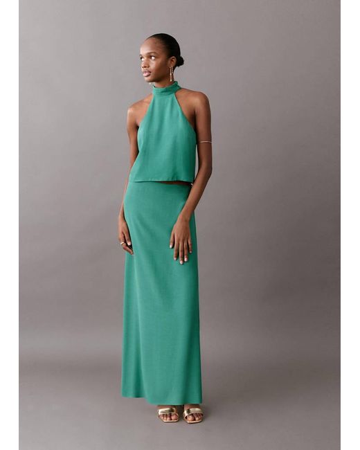 MANGO TEEN Green Open-Back Halter Blouse