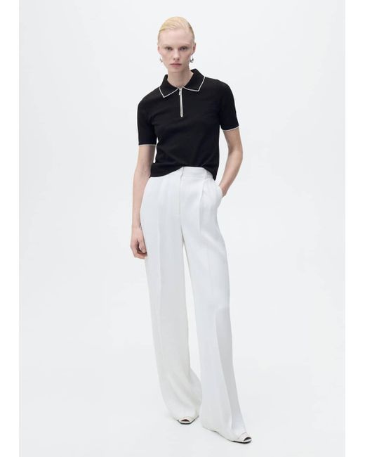 Mango White Polo-Neck Sweater With Contrasting Trims