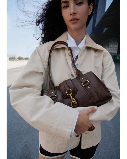 Mango Gray Medium Shoulder Bag With Snap Hook