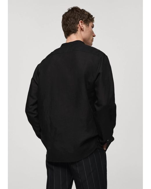Mango Black Regular-fit Linen Shirt With Mao Collar for men