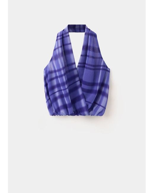 Mango Blue Halter-Neck Printed Top