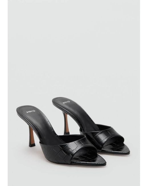 Mango Black Croc-Effect Heeled Sandals