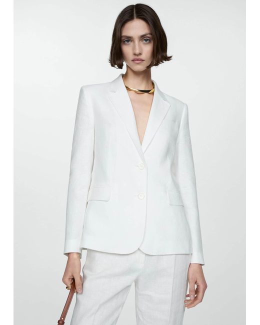 Mango White 100% Linen Suit Blazer