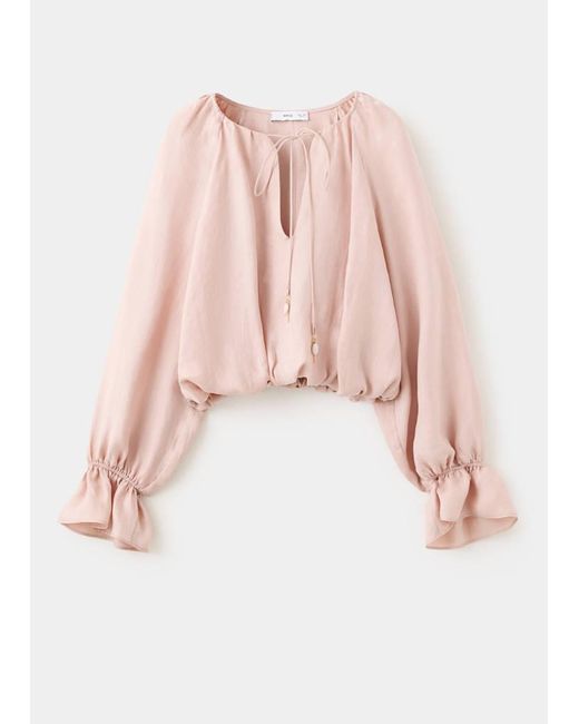 Mango Pink Geraffte Lyocell-Bluse