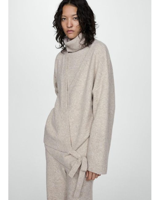 Mango Gray Thick Knit Bow-Tie Pajama Top