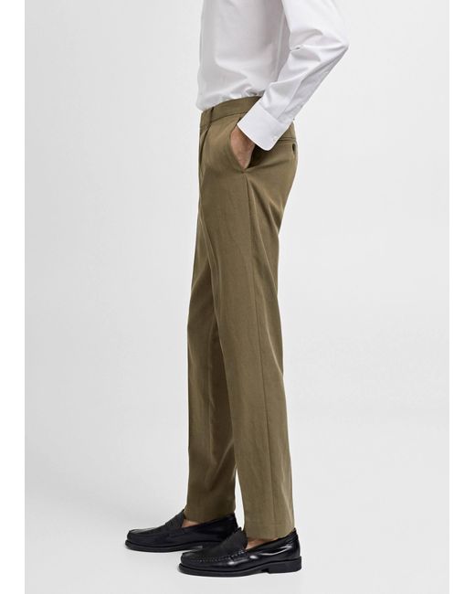 Mango Natural Slim-fit Pleated Suit Trousers for men