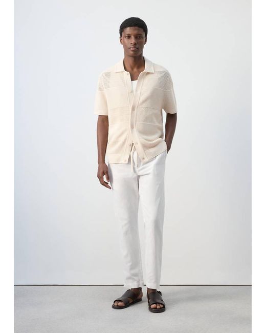 Mango White Openwork Knitted Shirt for men