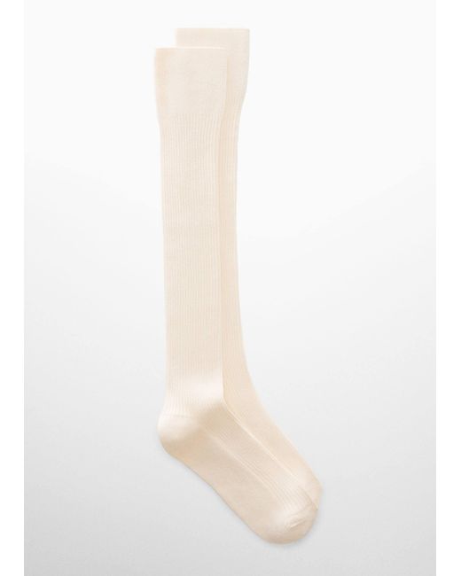 Mango White Long Ribbed Socks
