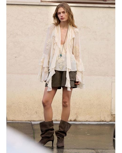 Mango Natural Ruffled Blouse With Bow Neck