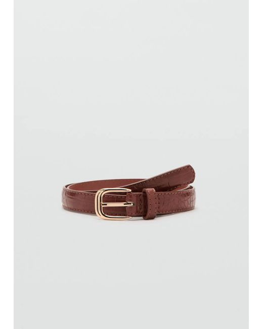 Mango Brown Thin Faux Crocodile Leather Belt