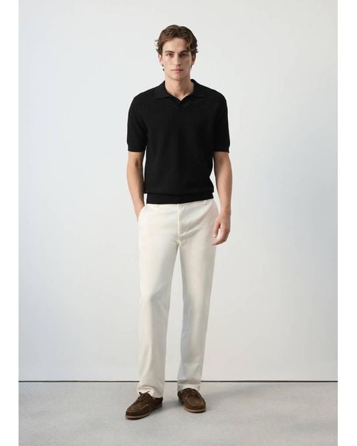 Mango White 100% Cotton Knitted Polo Structure for men