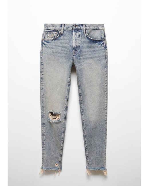 Mango Blue Ripped Low-rise Girlfriend Jeans Medium Vintage