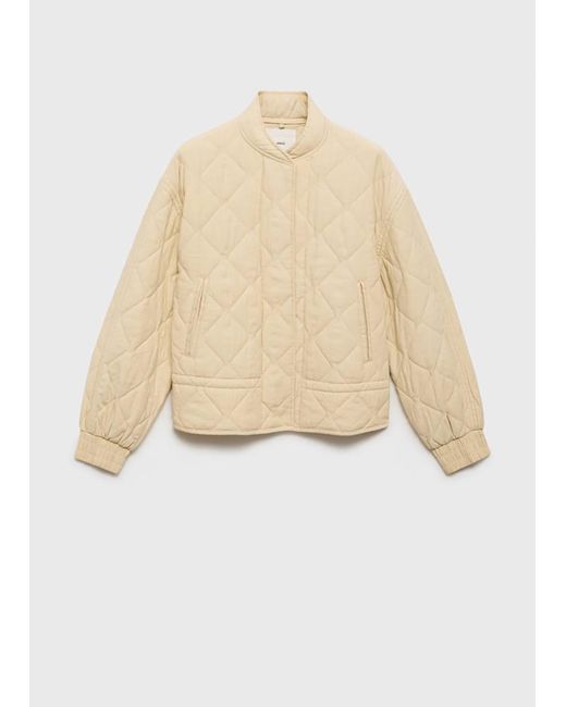 Mango White Quilted Bomber Jacket