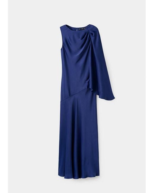 Mango Blue Asymmetrical Satin Dress