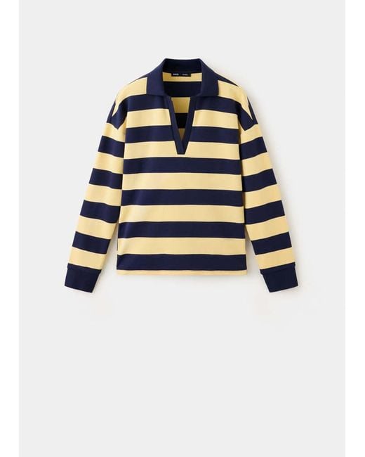 Mango Blue Striped Polo-Neck Sweater