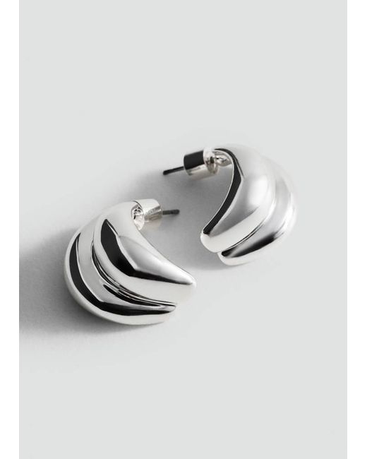 Mango Gray Embossed Semi-Hoop Earrings
