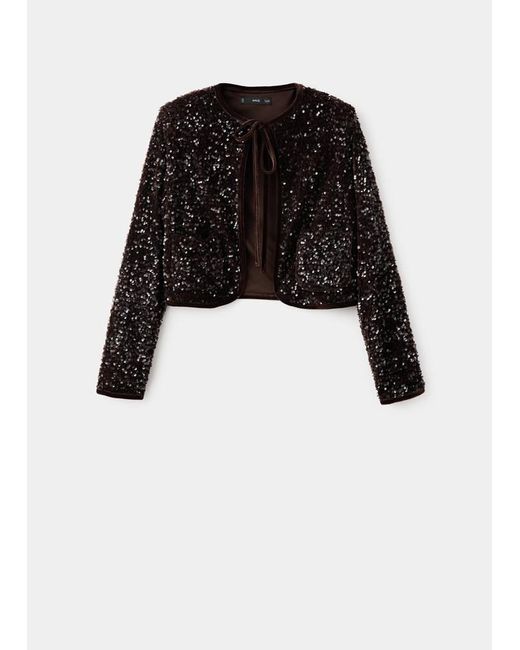 Mango Blue Velvet Jacket With Sequins And Bow Chocolate