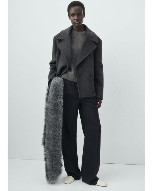 Mango Black Double-Breasted Wool Coat