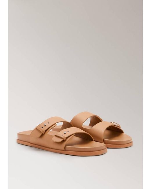 Mango Brown Double Buckle Leather Sandals
