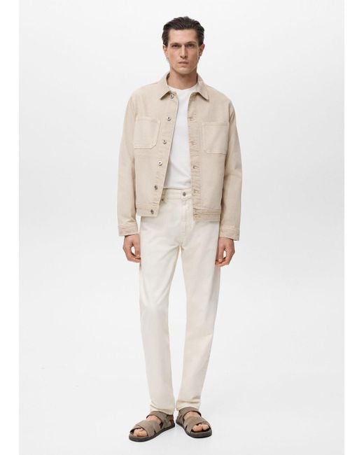 Mango White Denim Jacket Pockets for men