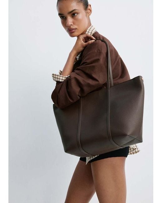 Mango Brown Shopper Bag With Double Handle