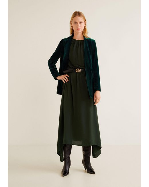 mango green velvet dress Mango Ruched Velvet Dress Green
