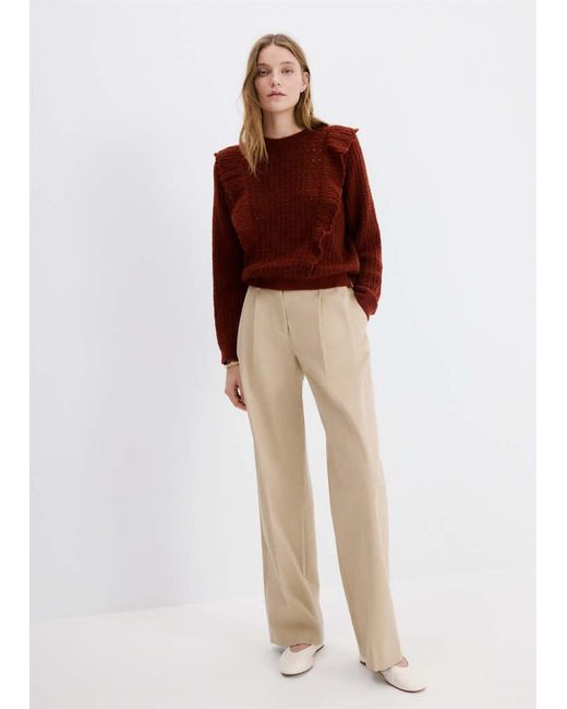 Mango Red Openwork Knitted Sweater With Ruffles
