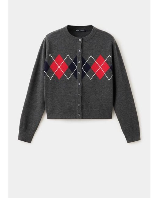 Mango Red Rhombus Cardigan With Buttons