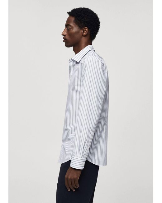 Mango Blue Slim Fit Striped Coolmax Shirt Dark for men
