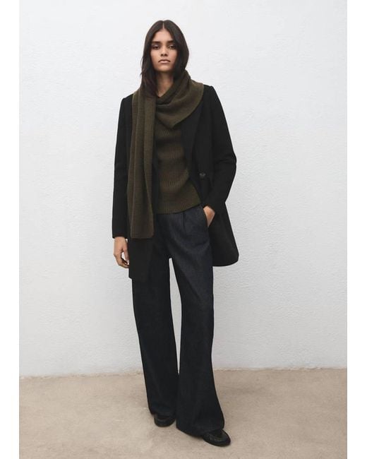 Mango Black Double-Breasted Wool Blend Coat