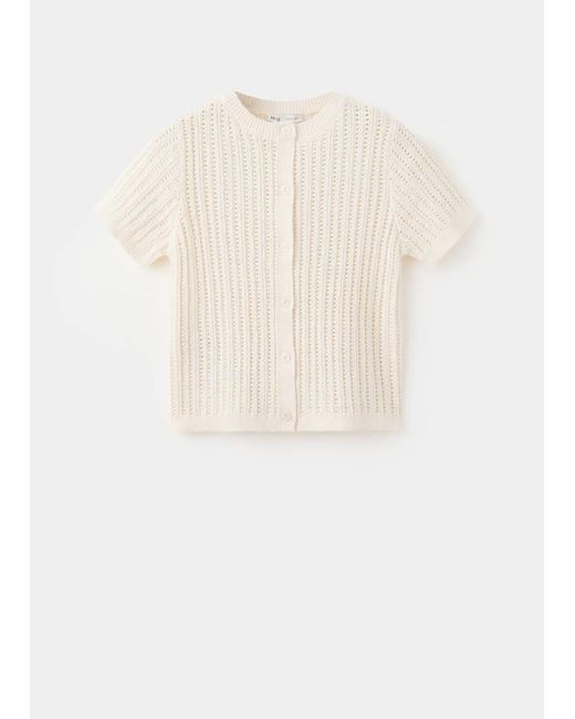 Mango White Openwork Knit Cardigan