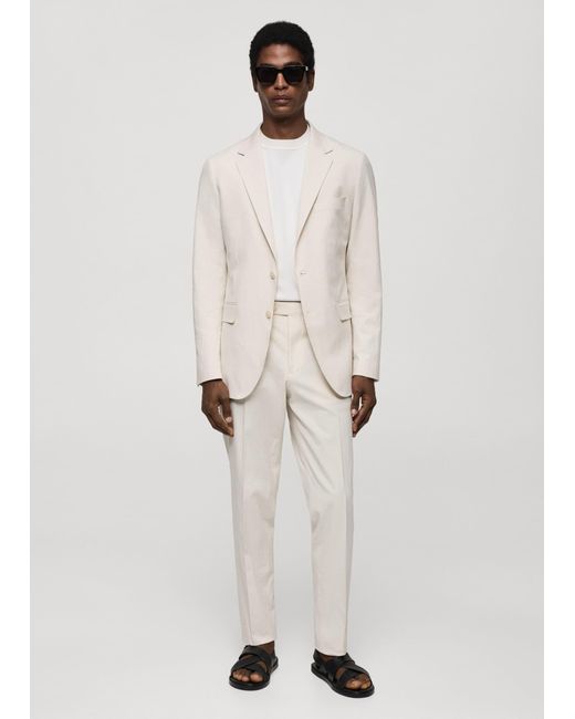 Mango Natural Striped Seersucker Cotton Slim-fit Suit Jacket for men