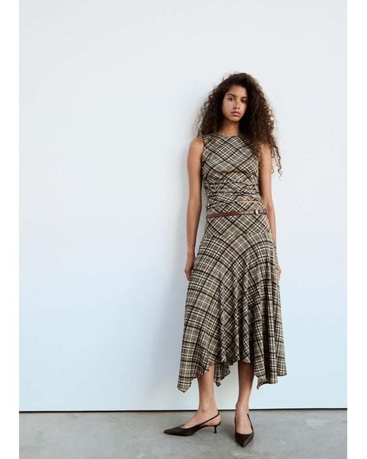 Mango Brown Draped Checkered Top